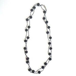 Minimalist Art Deco Style Black & Clear Glass Beaded Necklace 22 1/2” Length